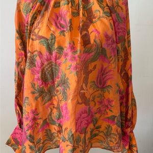 & Other Stories Orange and Pink Floral A-Line Skirt